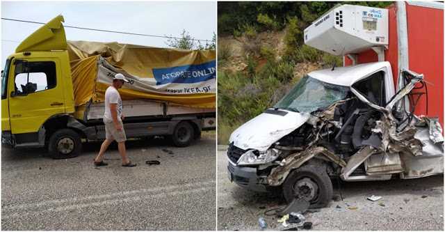 Σφοδρή σύγκρουση φορτηγών στα Σύβοτα