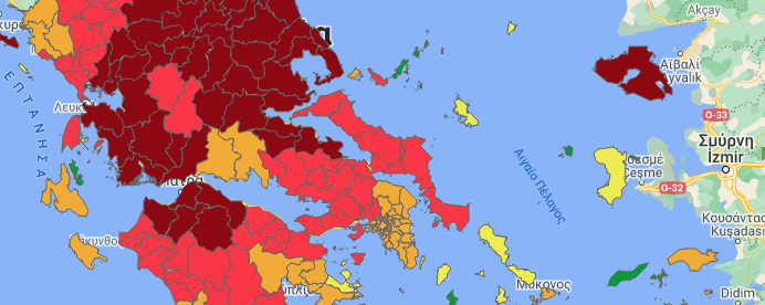 Στο «κόκκινο» βρίσκονται Ιωάννινα και Πρέβεζα, στο «βαθύ κόκκινο» η Άρτα και στο «πορτοκαλί» η Θεσπρωτία