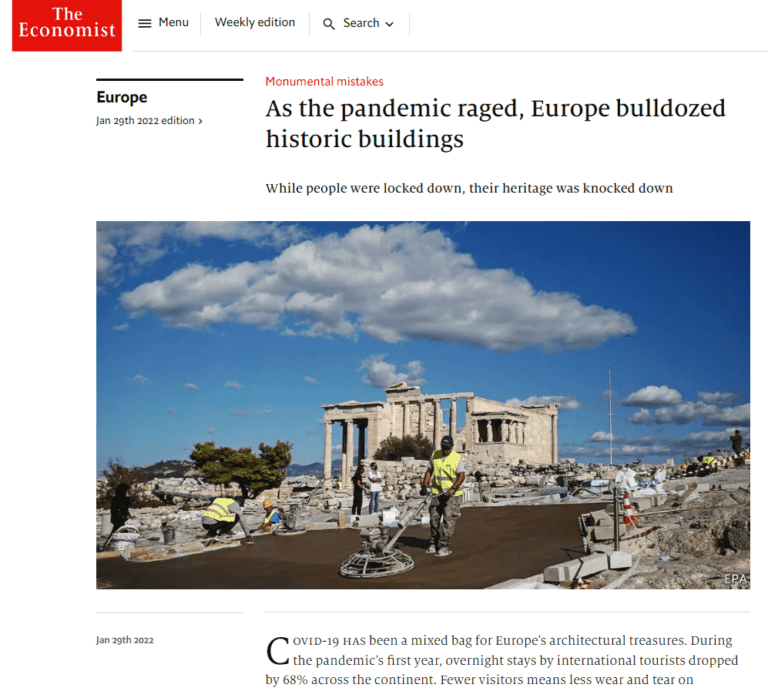 The Economist: Το τσιμέντο της Μενδώνη στην Ακρόπολη στη λίστα με τα «κατεστραμμένα» μνημεία της Ευρώπης!