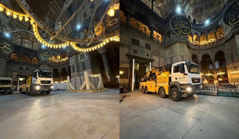 «Σκάνδαλο» στην Αγία Σοφία – Οργή από τα τουρκικά ΜΜΕ για τα φορτηγά μέσα στο μνημείο