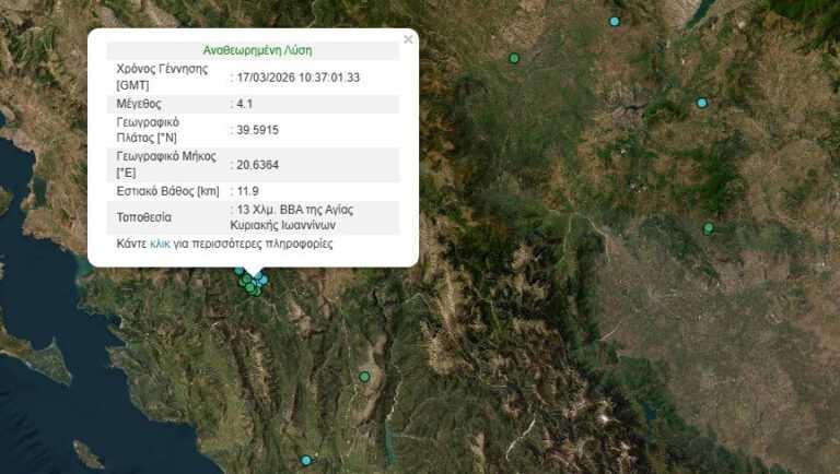 Σεισμός τώρα στα Γιάννενα